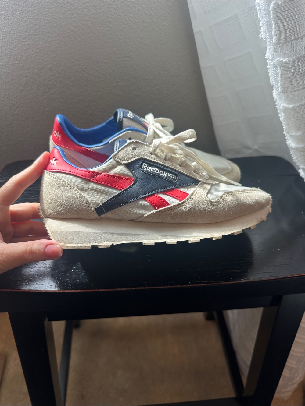 Reebok Cream Sneakers with Navy & Red Accents